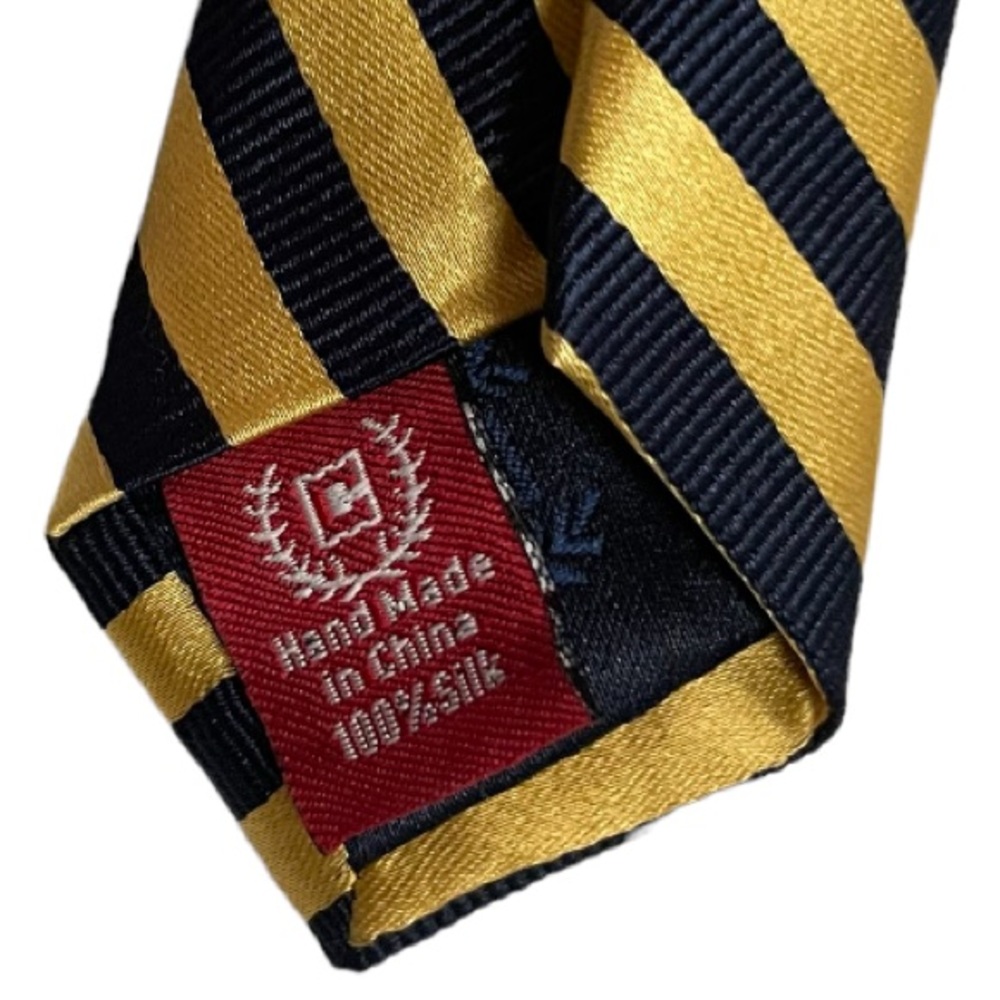 Gold and Navy Striped 100% Silk Chaps Tie - Picture 3 of 3